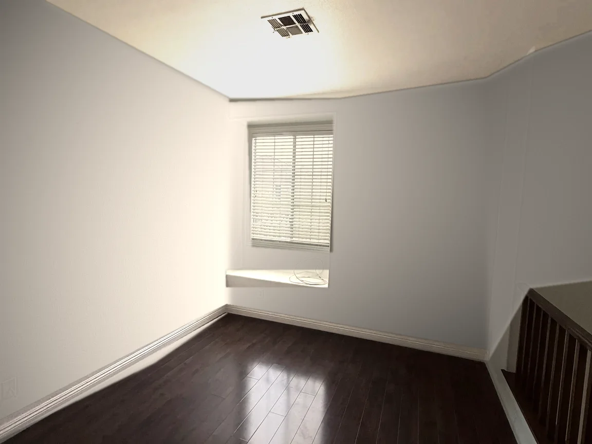 Colour preview: upstairs landing with window and dark wood floor
